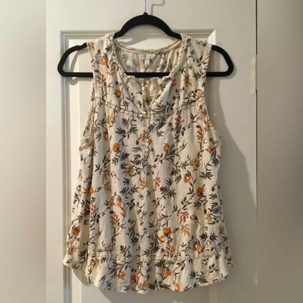 Lucky Brand Floral Crochet Split Neck Tank